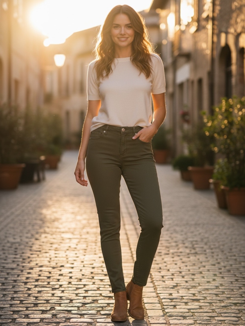 Buffalo David Bitton Olive Green Havana High Rise Skinny Soft Stretch Ankle Pant